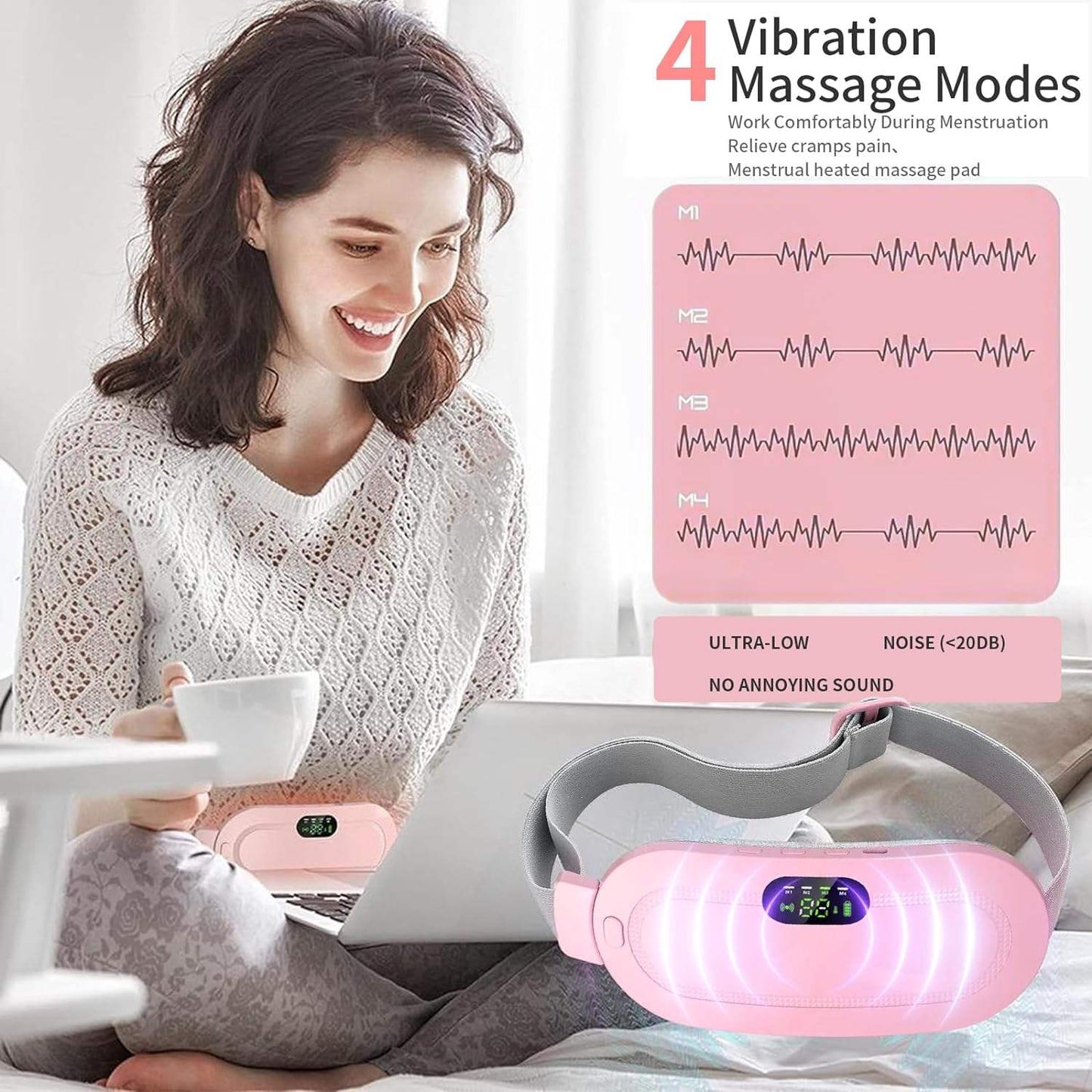 Period Pain Cramp Relief Belt -Portable Menstrual Heating Pad, Heated Belly Belt for Menstrual Cramp Relief with 3 Heat Levels and 4 Modes