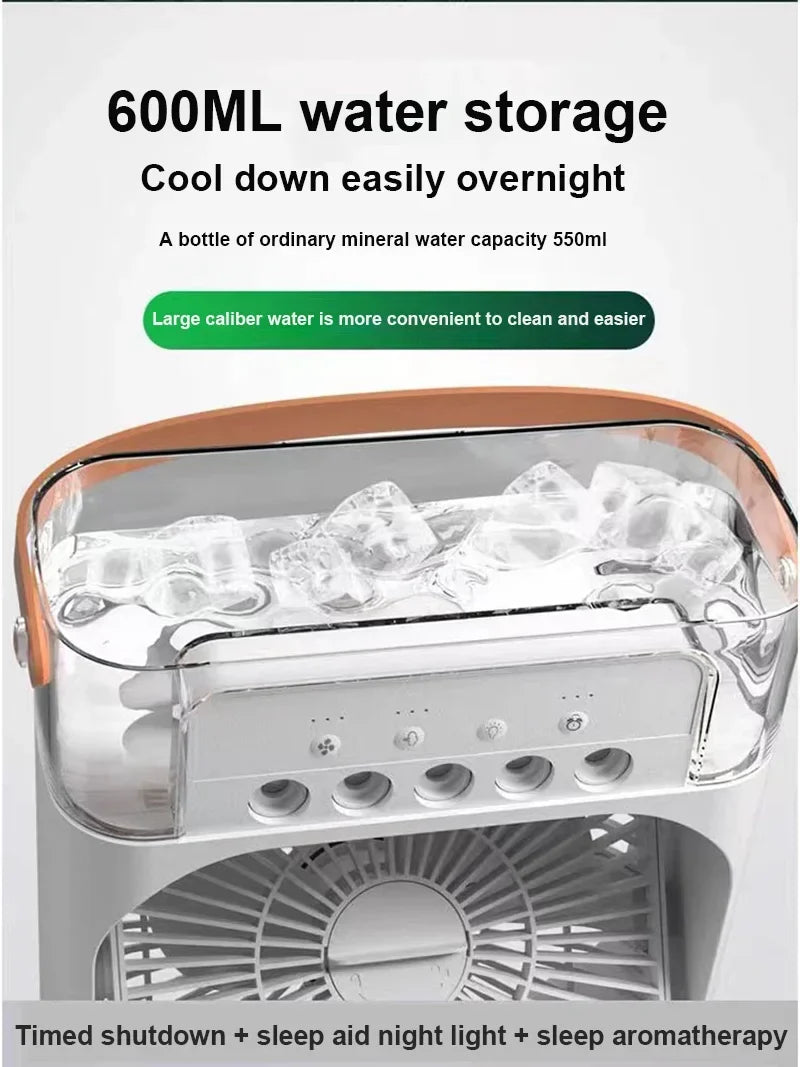Portable Air Cooler Fan, Mini Air Conditioner, 3in1 Air Cooler - Ideal For Home, Office, Camping, Kitchen & Desk Use, Usb Electric Fan With Led Night Light, Fine Mist Water