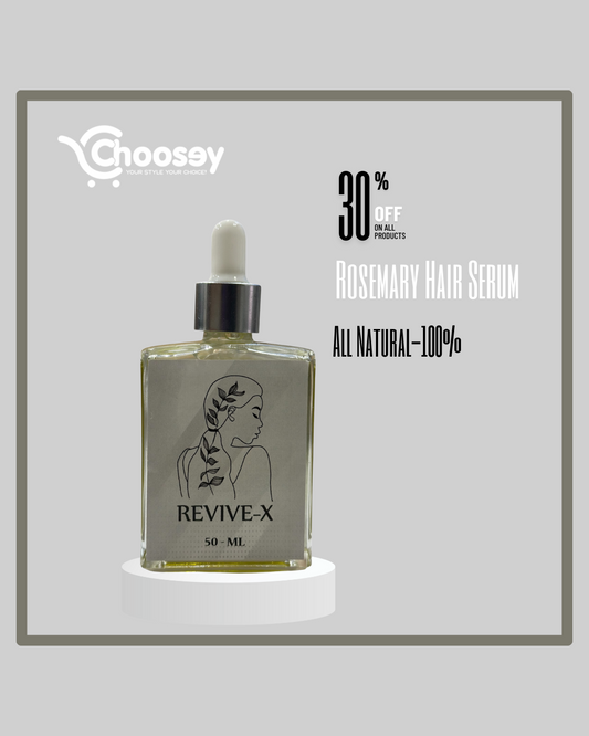 Revive-X Rosemary Hair Growth & Shine Serum (50ML) stimulates growth, reduces hair loss, strengthens, nourishes, and enhances shine with 100% natural ingredients.